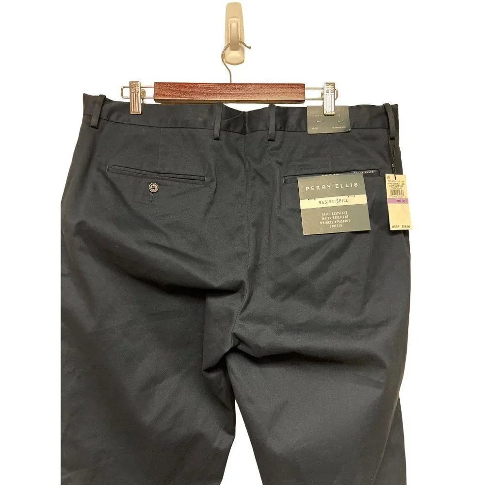 Perry Ellis Resist Spill Chino Slim Stretch Blue Men's Dress Pants Size 38